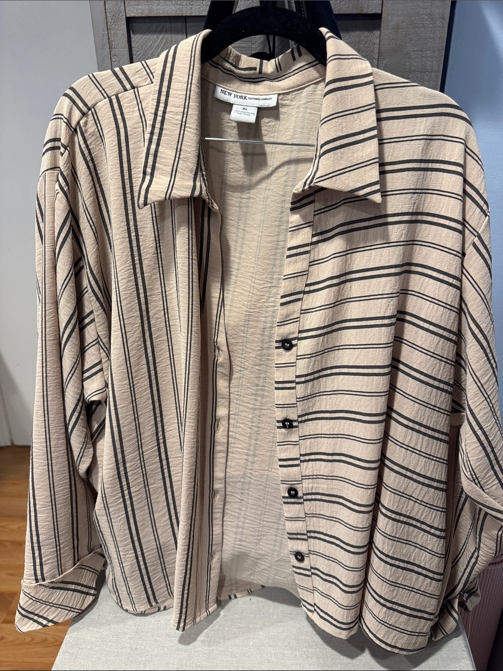 NEW YORK STRIPED Beige Button-Down Shirt